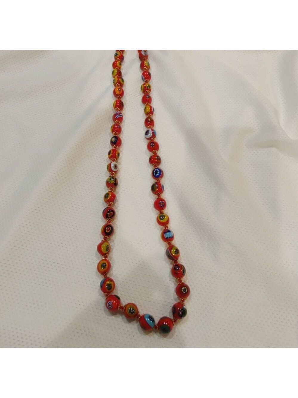 Vintage Murano Millefiori Glass Necklace – Red Beads with Floral Accents - Picture 3 of 6